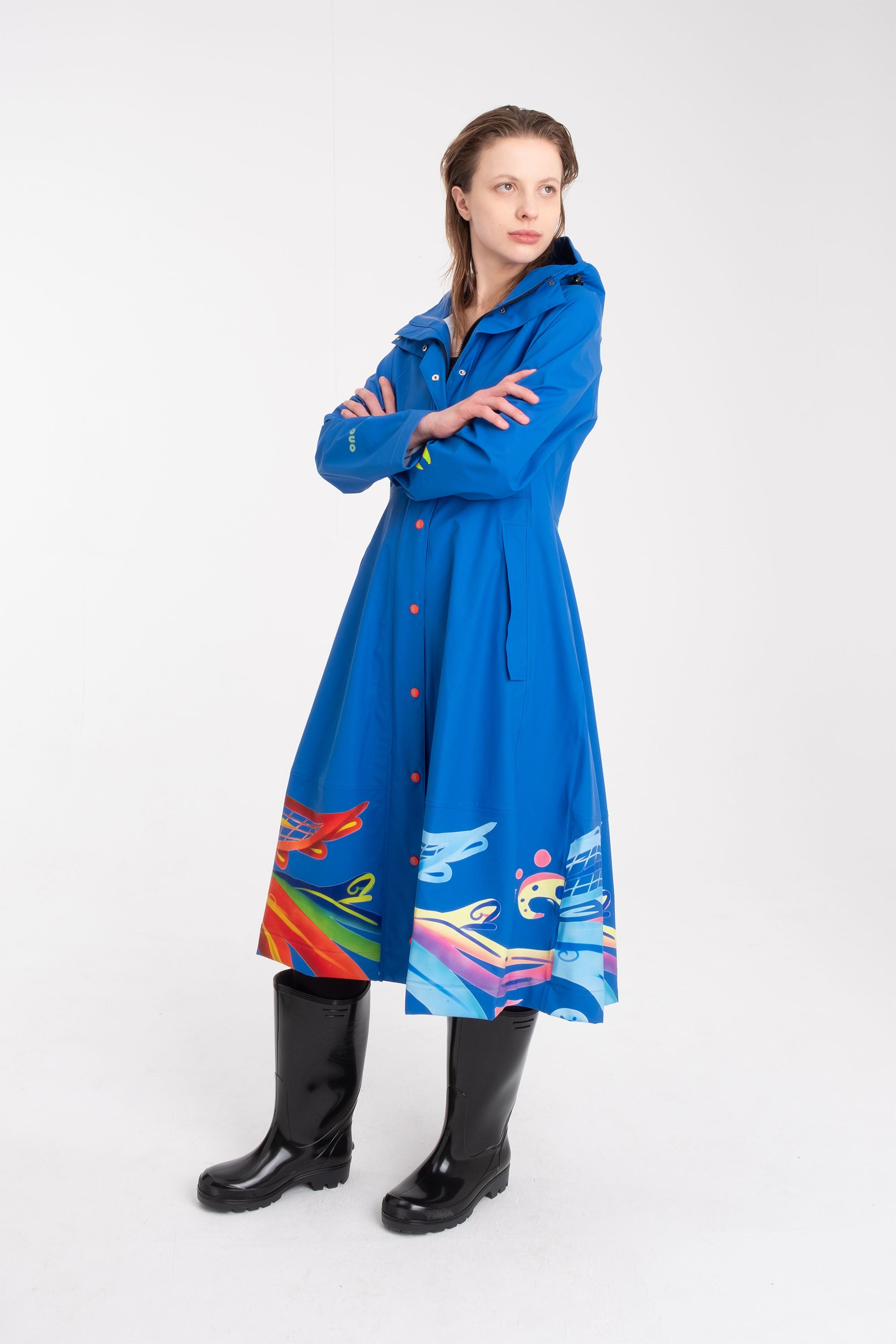 Regnkåpe Rosemaling Kant Blå