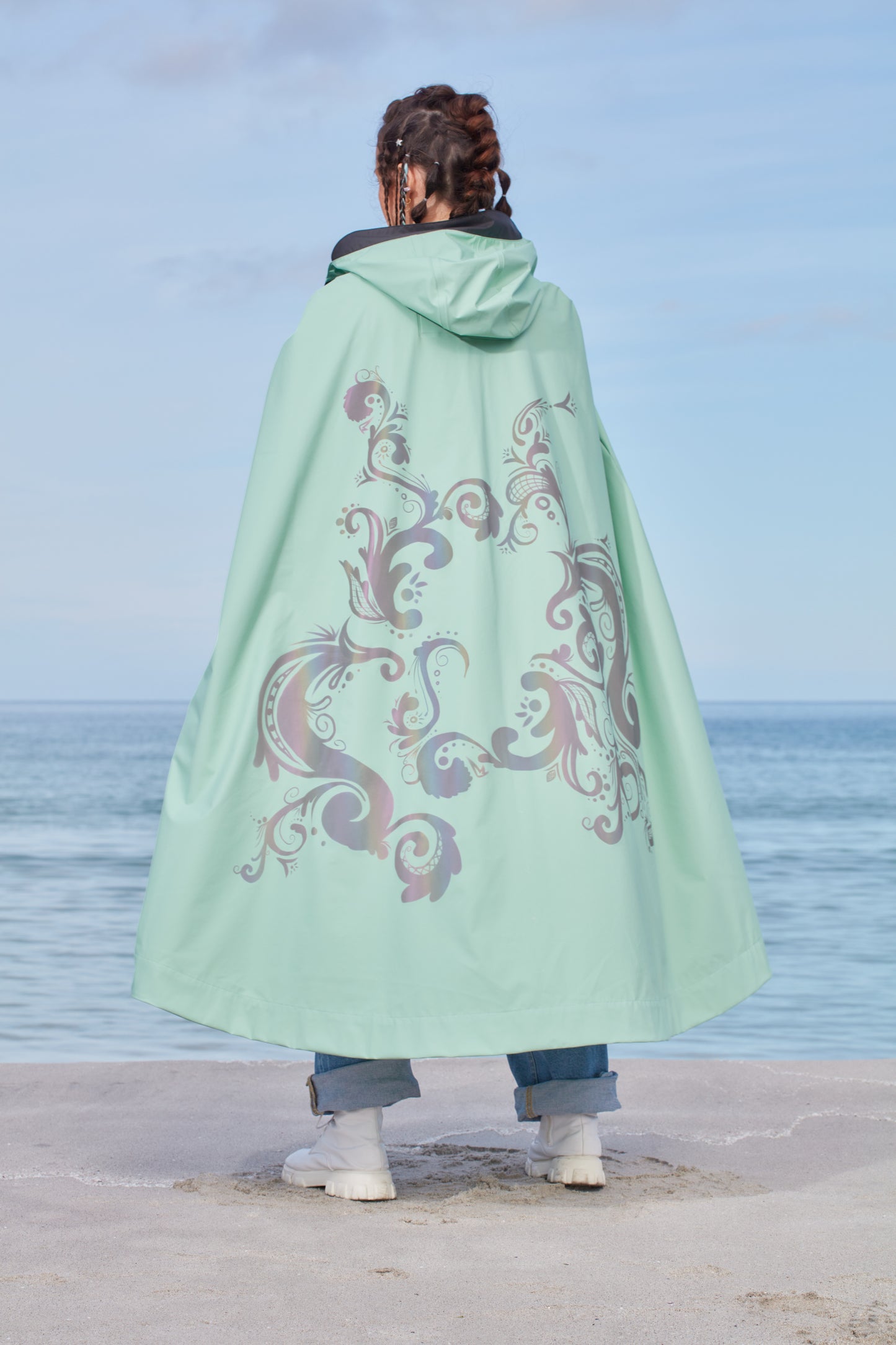 LIGHTWEIGHT LONG RAIN CAPE ROSEMALING REFLEX MINT