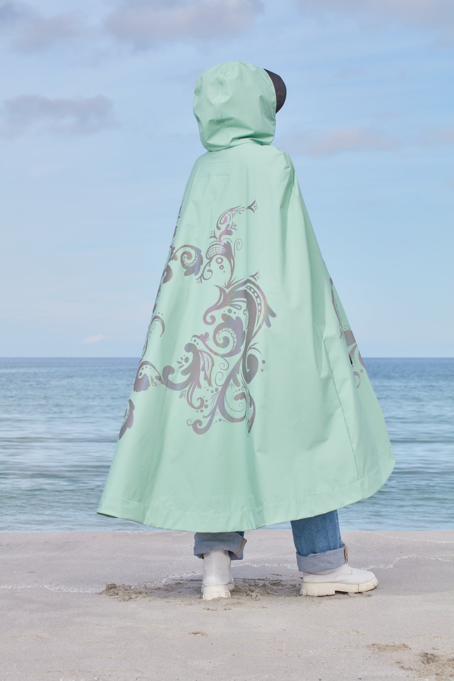 LIGHTWEIGHT LONG RAIN CAPE ROSEMALING REFLEX MINT