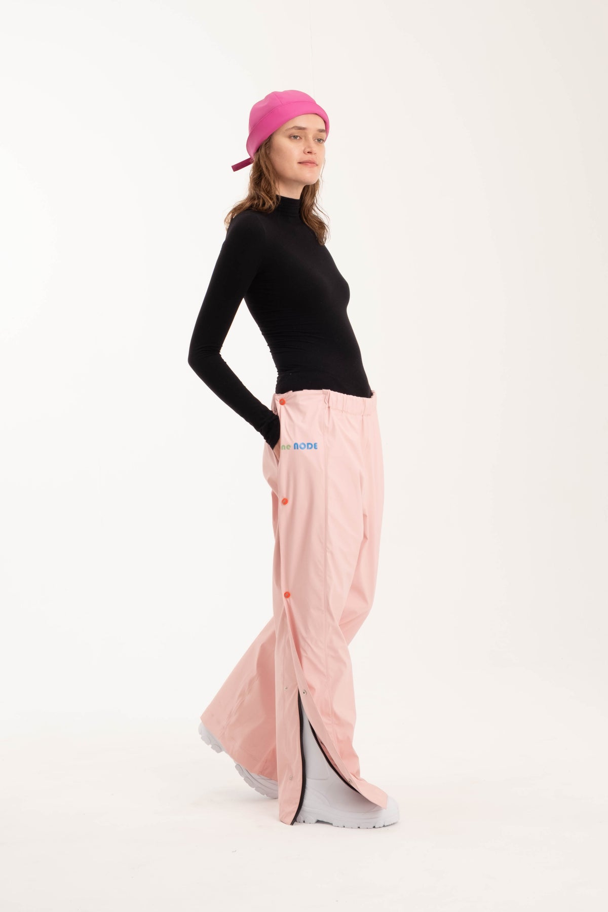 Women’s Waterproof Rain Pants Powder Pink – Windproof Side-Zip – one NODE