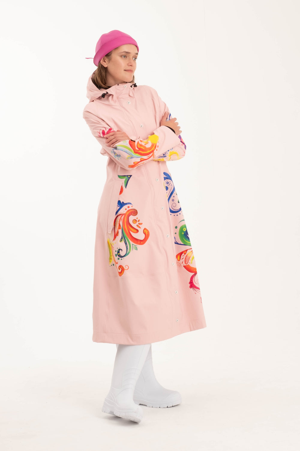 Regnkåpe Rosemaling Olivengrønn