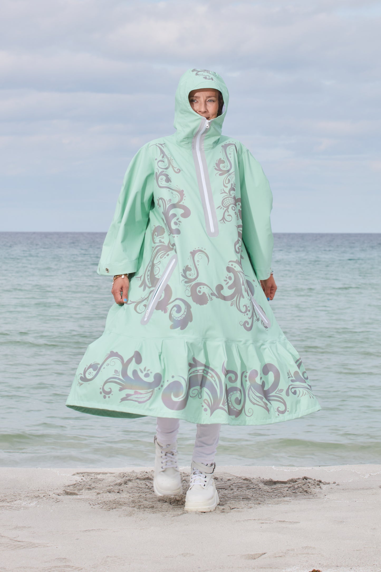 LIGHTWEIGHT LONG RAIN DRESS ROSEMALING REFLEX MINT