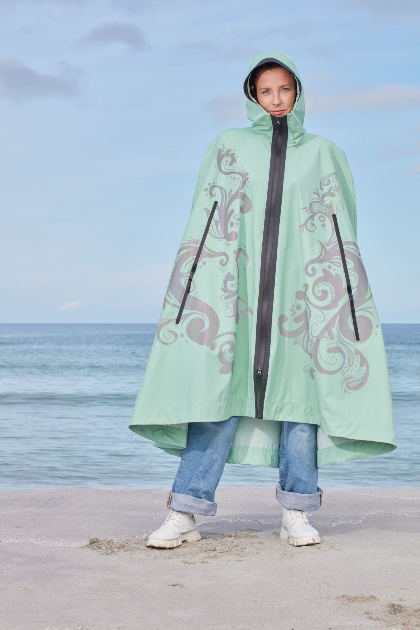 LIGHTWEIGHT LONG RAIN CAPE ROSEMALING REFLEX MINT