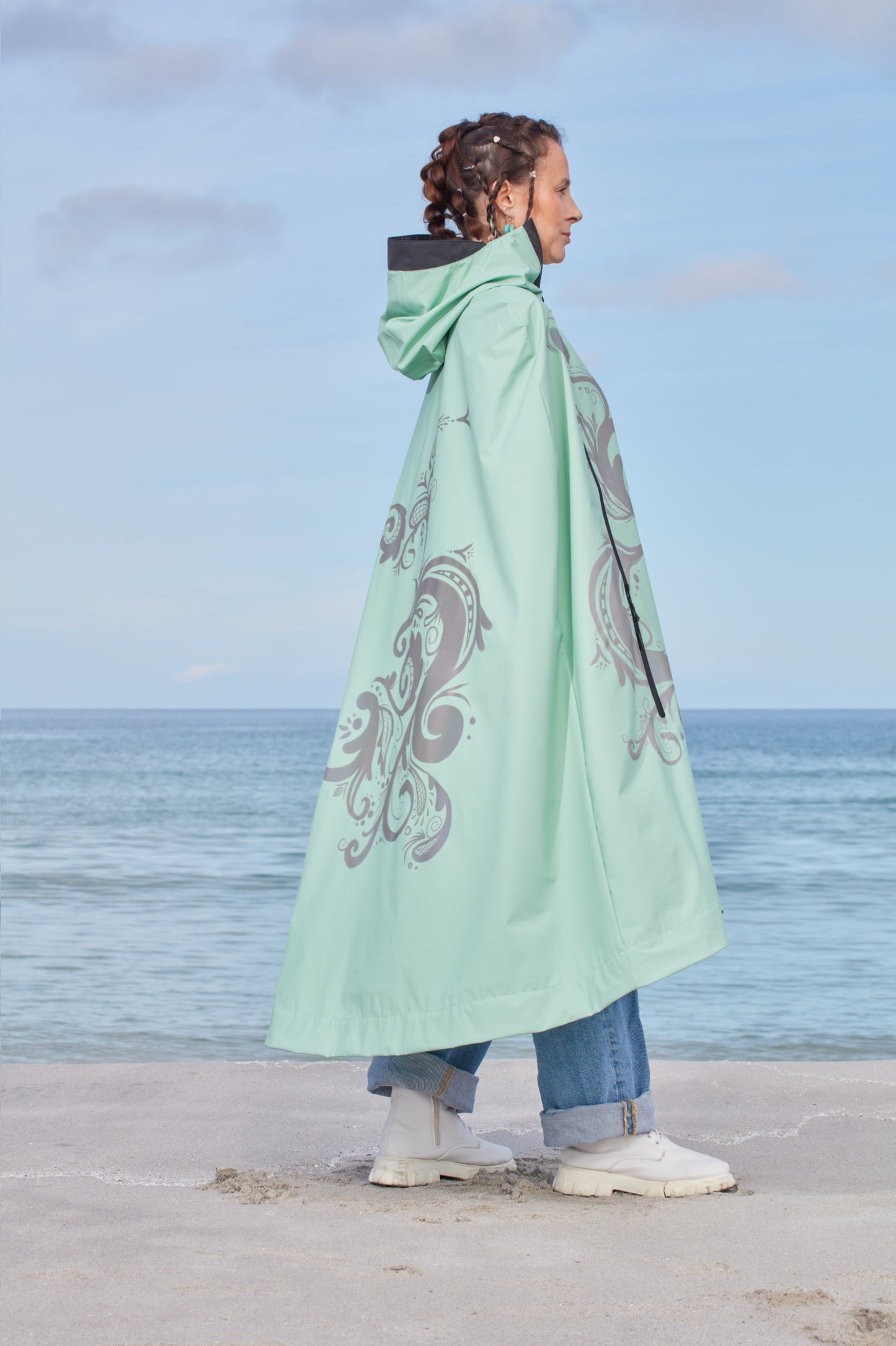 LIGHTWEIGHT LONG RAIN CAPE ROSEMALING REFLEX MINT