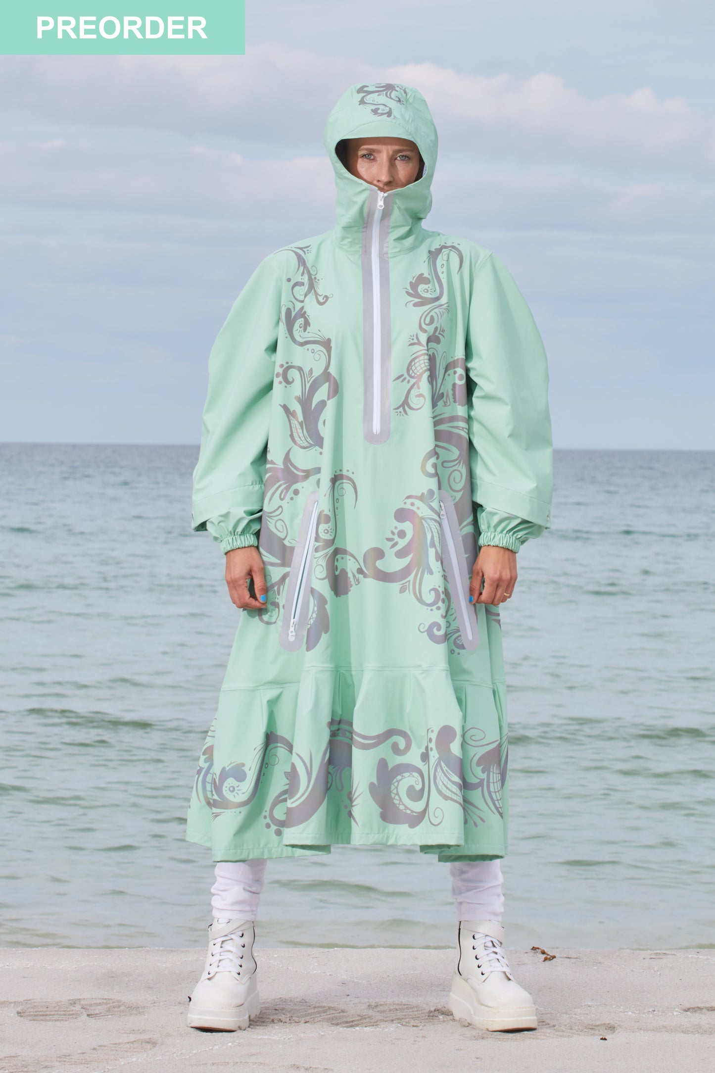 LIGHTWEIGHT LONG RAIN DRESS ROSEMALING REFLEX MINT