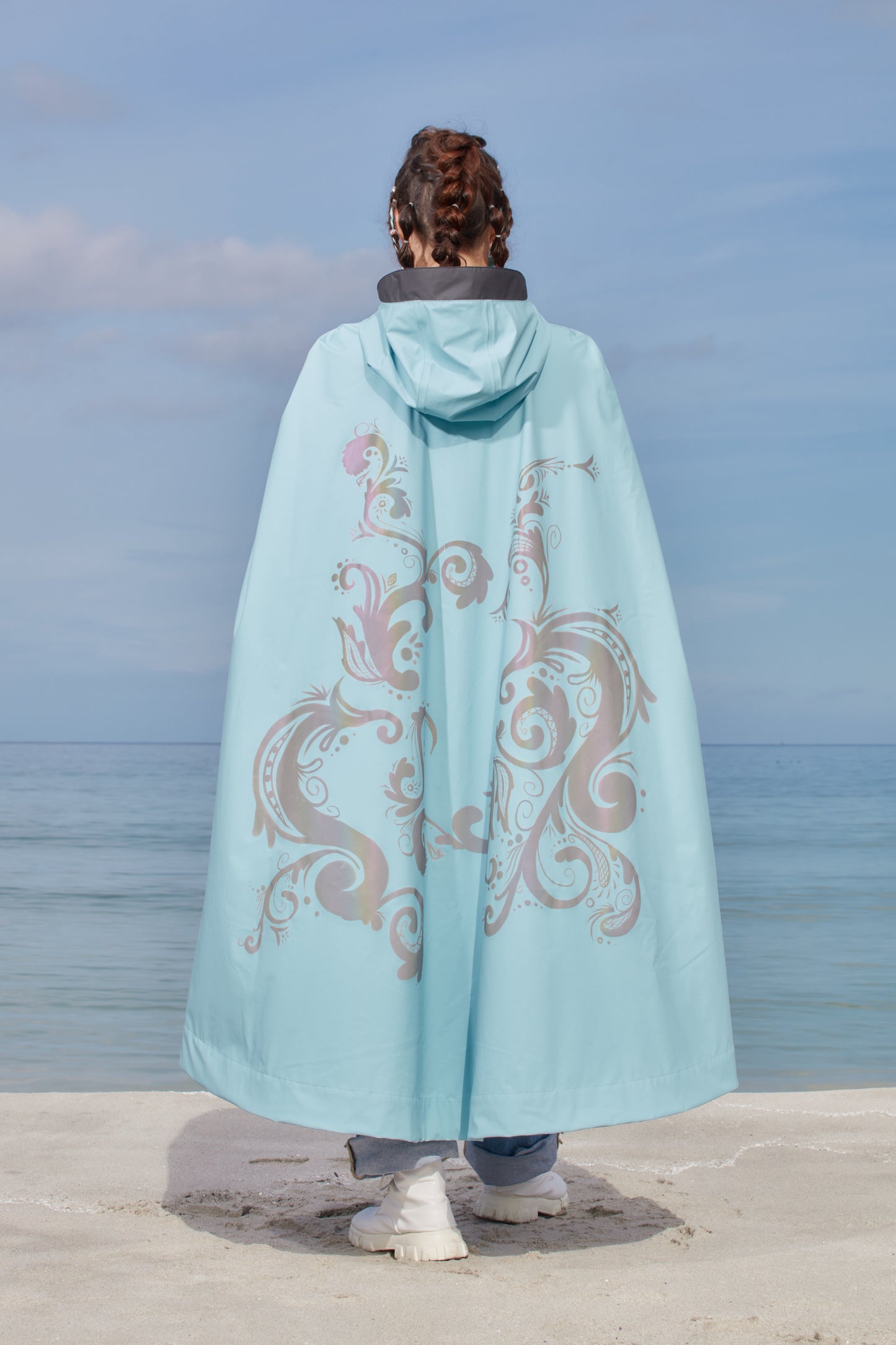 LIGHTWEIGHT LONG RAIN CAPE ROSEMALING REFLEX PASTEL BLUE