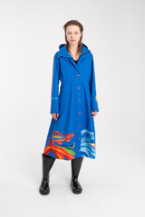 Regnkåpe Rosemaling Kant Blå