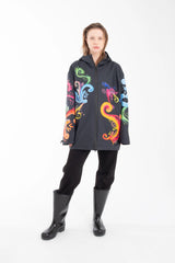 Regnjakke Rosemaling Marineblå Dame