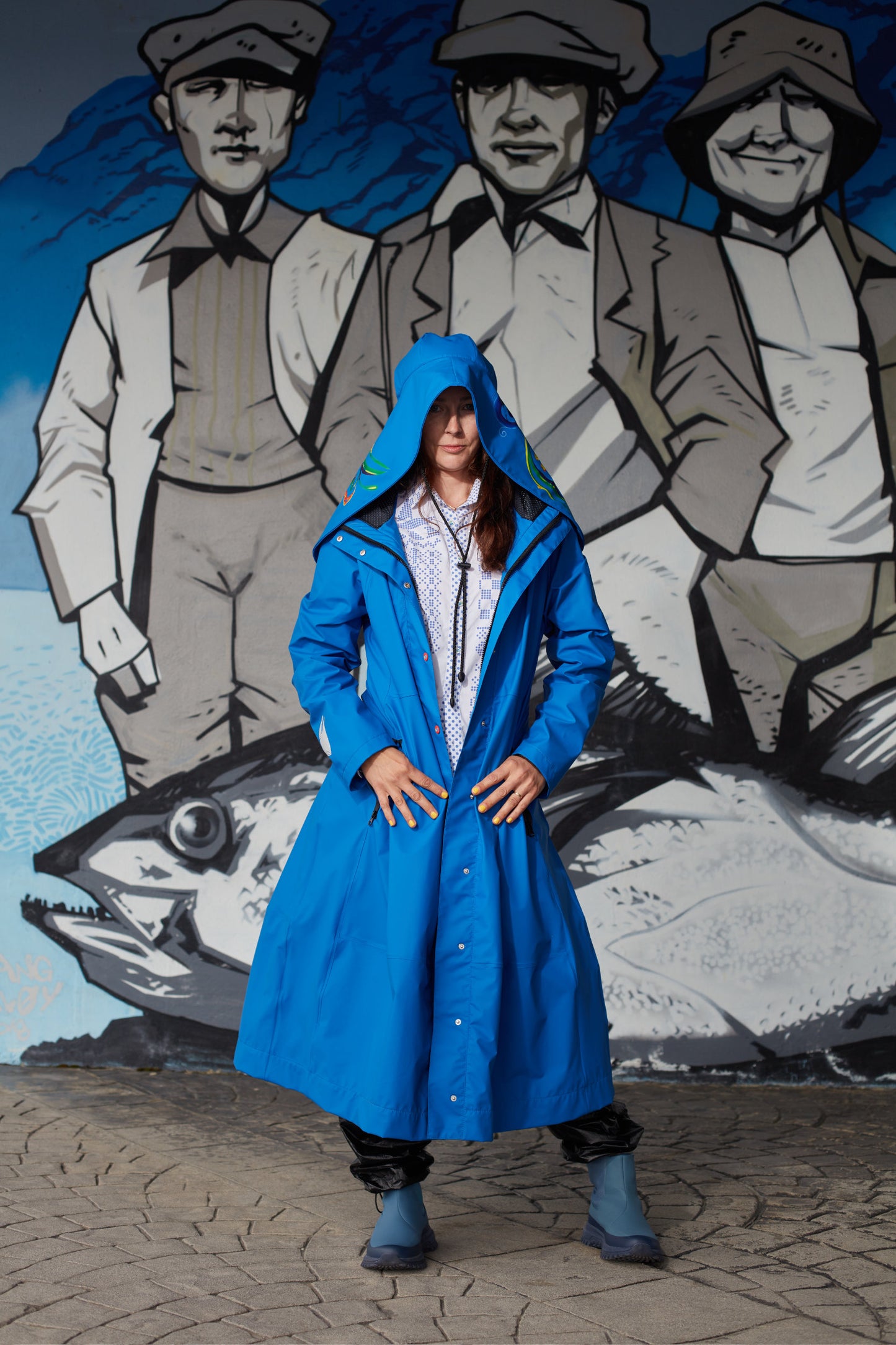 ONE NODE SYDVEST RAIN HAT BLUE WITH PRINT